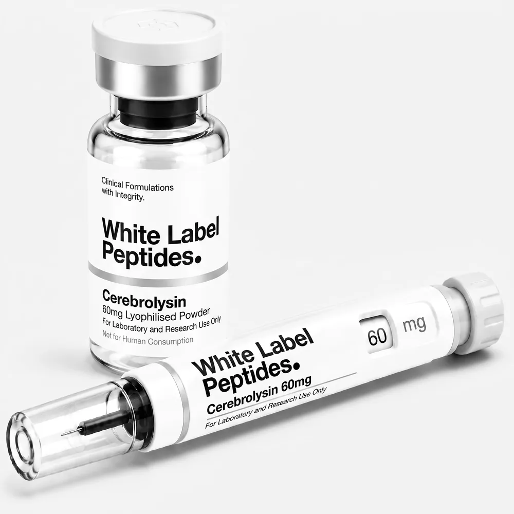 Cerebrolysin supplied as lyophilised powder in a multi-dose vial with matching injector pen, unbranded for private label