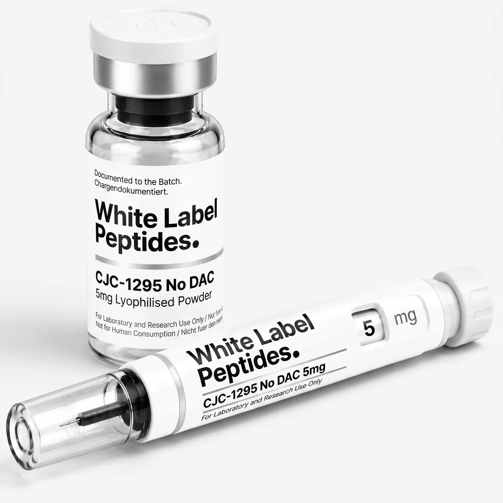 CJC-1295 No DAC supplied as lyophilised powder in a multi-dose vial with matching injector pen, unbranded for private label
