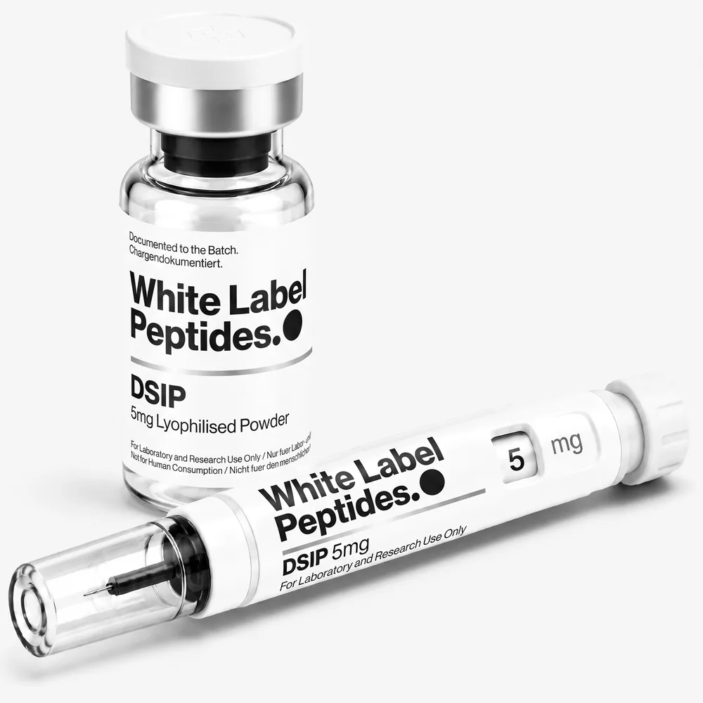 DSIP supplied as lyophilised powder in a multi-dose vial with matching injector pen, unbranded for private label