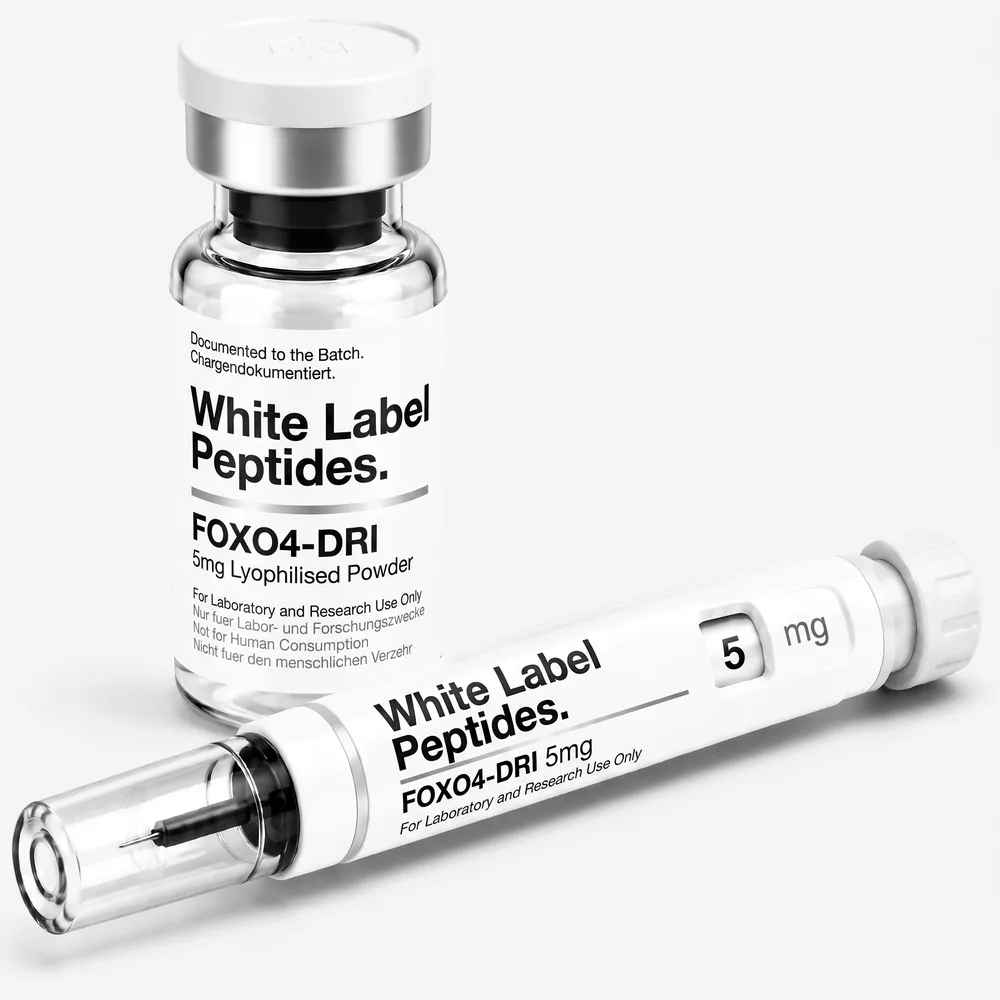 FOXO4-DRI supplied as lyophilised powder in a multi-dose vial with matching injector pen, unbranded for private label