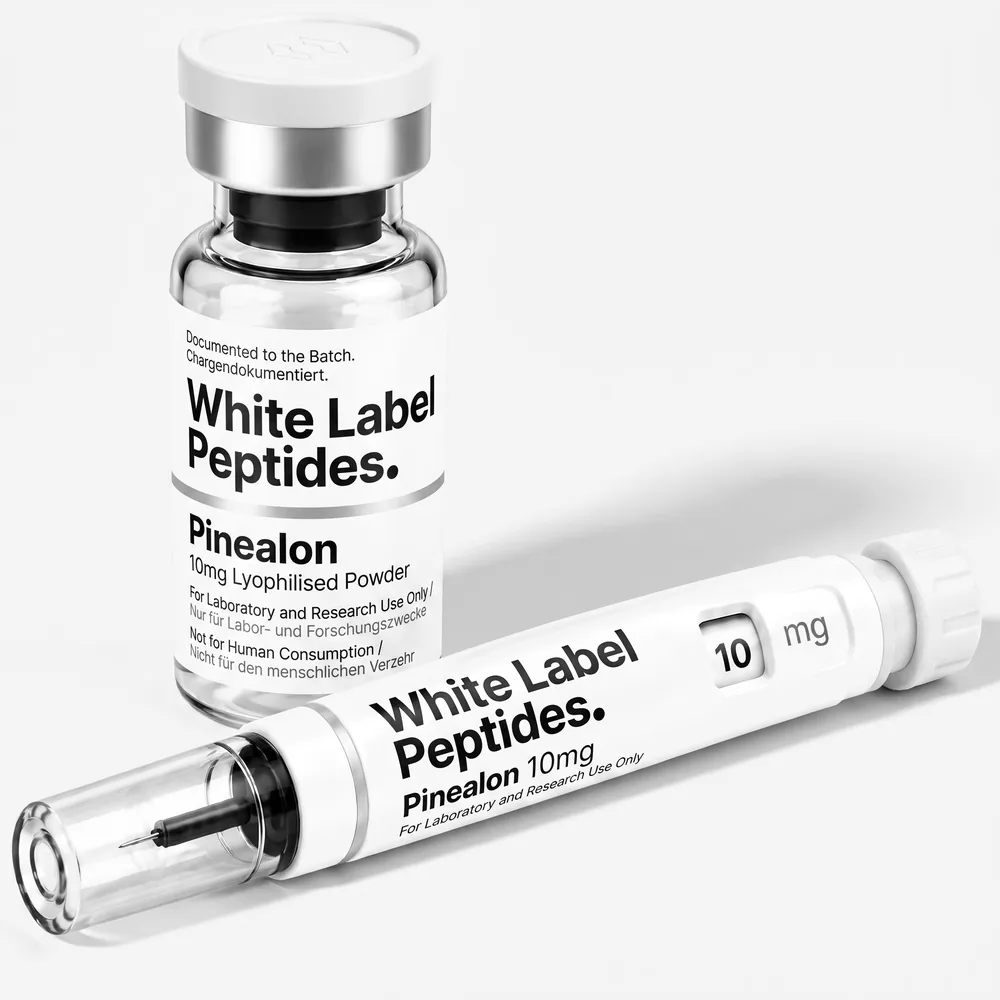 Pinealon supplied as lyophilised powder in a multi-dose vial with matching injector pen, unbranded for private label
