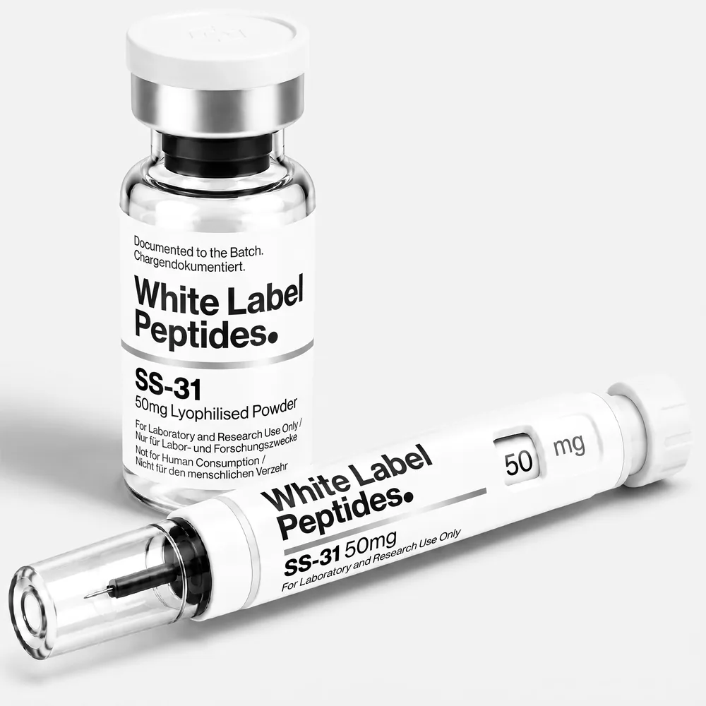 SS-31 supplied as lyophilised powder in a multi-dose vial with matching injector pen, unbranded for private label